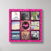 Aangepaste 8 Vierkante Fotocollage Girly Roze Mono Canvas Afdruk (Voorkant)