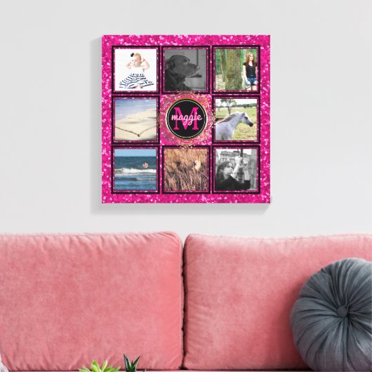 Aangepaste 8 Vierkante Fotocollage Girly Roze Mono Canvas Afdruk (Insitu (Woonkamer))