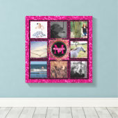 Aangepaste 8 Vierkante Fotocollage Girly Roze Mono Canvas Afdruk (Insitu (Houten vloer))