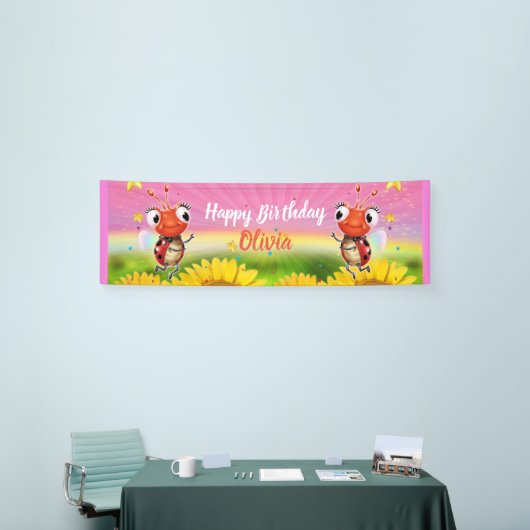 Aangepaste 8 'x 2.5' Ladybug Verjaardag vinyl Bann Spandoek (Beurs)
