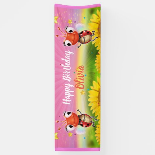 Aangepaste 8 'x 2.5' Ladybug Verjaardag vinyl Bann Spandoek (Verticaal)