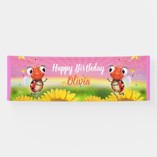 Aangepaste 8 'x 2.5' Ladybug Verjaardag vinyl Bann Spandoek (Horizontaal)