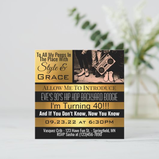 Aangepaste 90 hippe-dag-partij uitnodigen kaart (Staand voorkant)