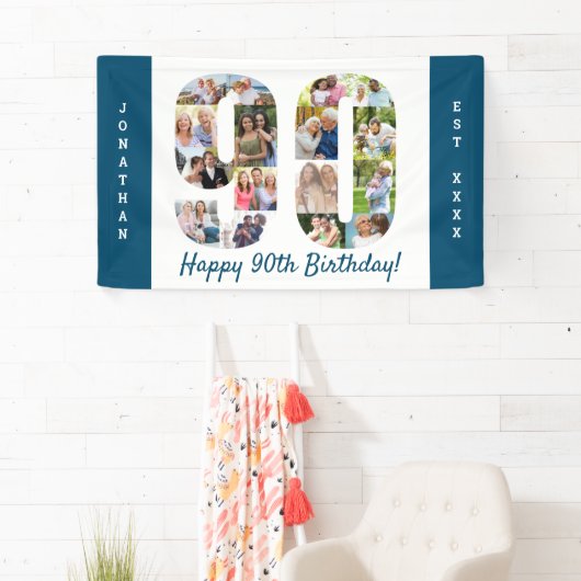 Aangepaste 90e verjaardag Foto-collage op feestdag Spandoek (Insitu)