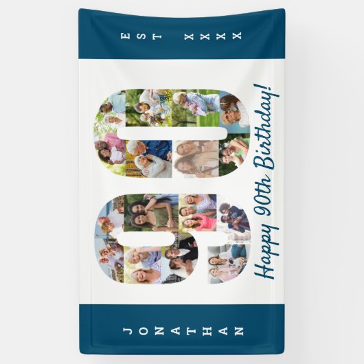 Aangepaste 90e verjaardag Foto-collage op feestdag Spandoek (Verticaal)