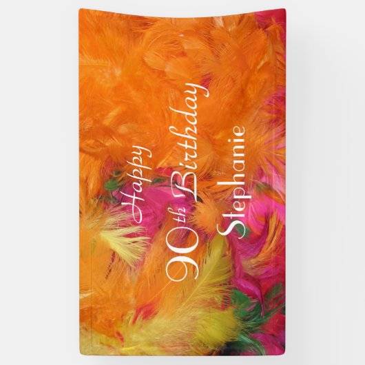 Aangepaste 90e verjaardag Oranje veren Spandoek (Verticaal)