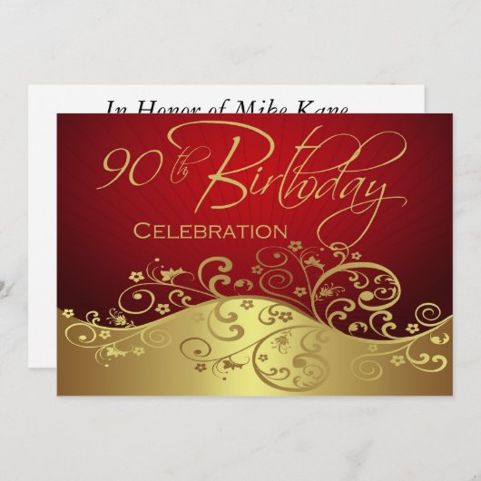 Aangepaste 90e verjaardag van uitnodigingen van de (Voorkant / Achterkant)