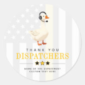 Aangepaste 911-dispatch-eend met headset Bedankt Ronde Sticker (Voorkant)