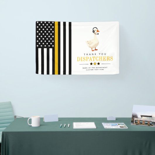 Aangepaste 911-dispatch-eend met headset Bedankt Spandoek (Beurs)