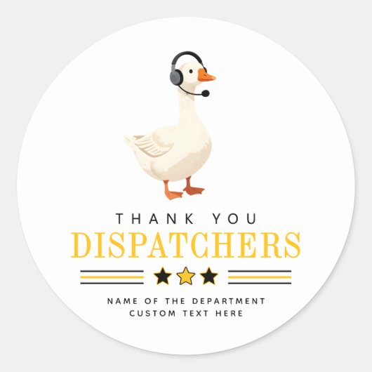 Aangepaste 911-dispatcher-gans met headset bedankt ronde sticker (Voorkant)