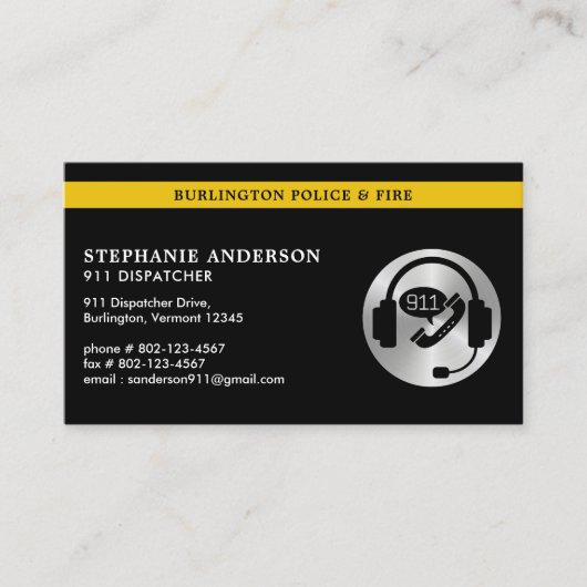 Aangepaste 911 Dispatcher Thin Gold Line Logo QR-c Visitekaartje (Voorkant)