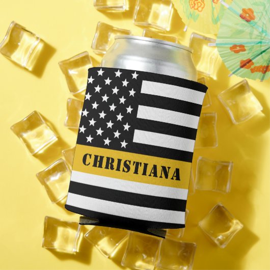 Aangepaste 911 verzender VS vlag met gouden lijn Blikjeskoeler (Insitu Zomer)