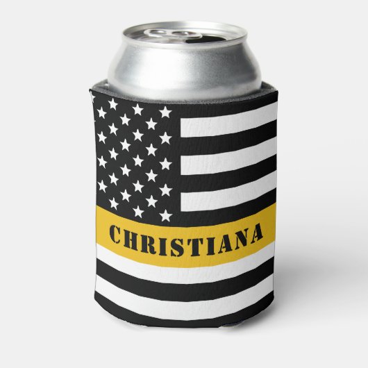 Aangepaste 911 verzender VS vlag met gouden lijn Blikjeskoeler (Blikje Achterkant)