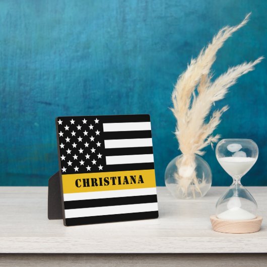 Aangepaste 911 verzender VS vlag met gouden lijn Fotoplaat (Insitu)