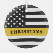 Aangepaste 911 verzender VS vlag met gouden lijn Glas Ornament (Voorkant)