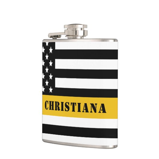 Aangepaste 911 verzender VS vlag met gouden lijn Heupfles (Links)