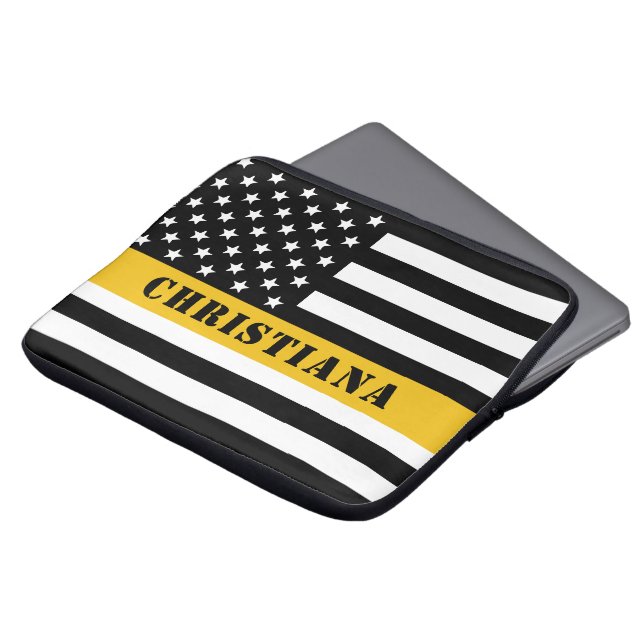 Aangepaste 911 verzender VS vlag met gouden lijn Laptop Sleeve (Voorkant top)