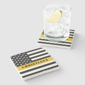 Aangepaste 911 verzender VS vlag met gouden lijn Stenen Onderzetter (Zijkant)