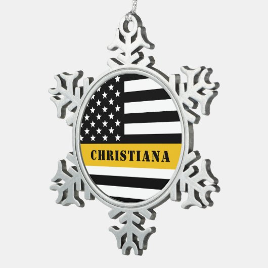 Aangepaste 911 verzender VS vlag met gouden lijn Tin Sneeuwvlok Ornament (Rechts)