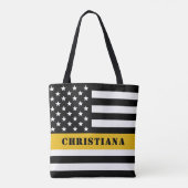Aangepaste 911 verzender VS vlag met gouden lijn Tote Bag (Achterkant)