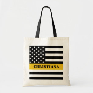 Aangepaste 911 verzender VS vlag met gouden lijn Tote Bag