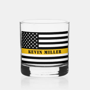 Aangepaste 911 verzender VS vlag met gouden lijn Whisky Glas