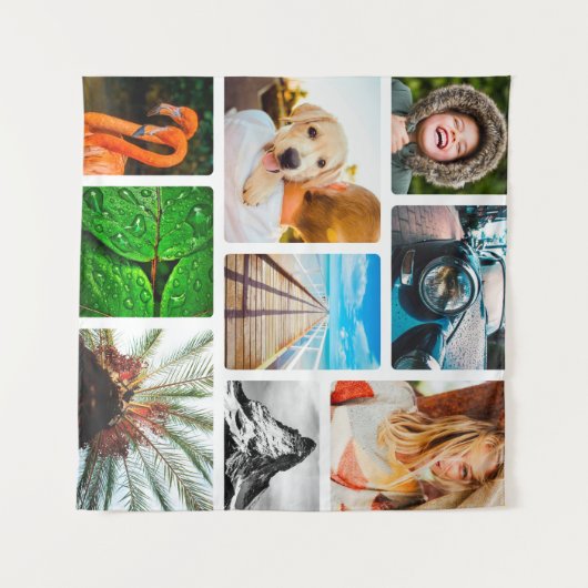 Aangepaste 9 Sjabloon voor fotocollage, omhuld wit Wandkleed (Voorkant (horizontaal))