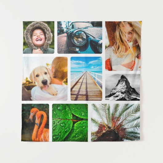 Aangepaste 9 Sjabloon voor fotocollage, omhuld wit Wandkleed (Voorkant)