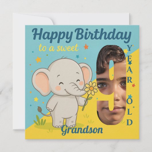 Aangepaste 9e Verjaardag Olifant Zoet Uw Fotokaart Kaart (Voorkant)