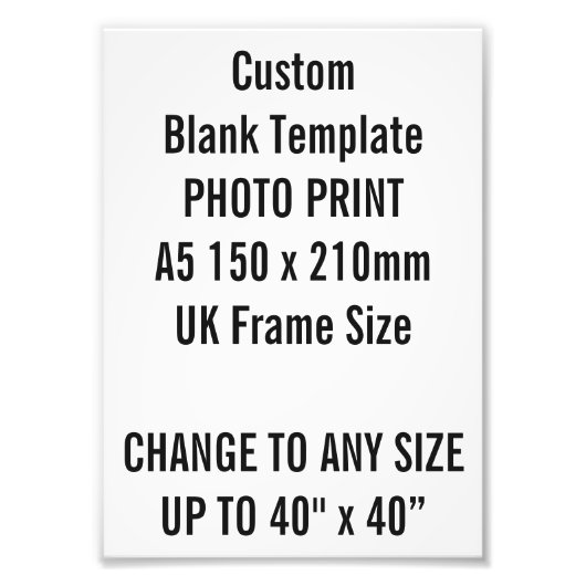Aangepaste A5-foto Afdruk GB Lijst formaat (Voorkant)