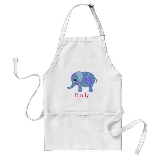 Aangepaste Aangepaste Cute Blue Floral Elephant Standaard Schort (Voorkant)