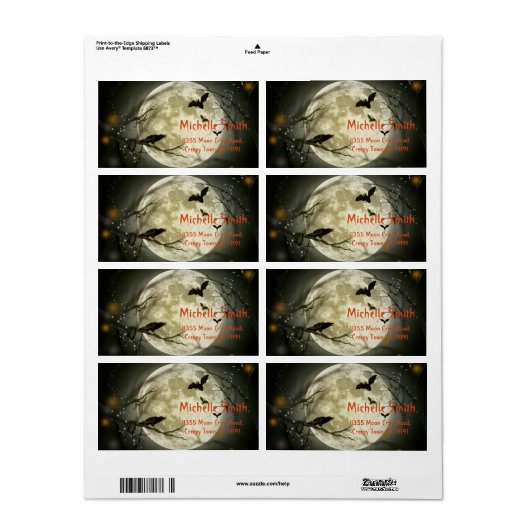 Aangepaste aangepaste halloween-rij met maan etiket (Full Sheet)