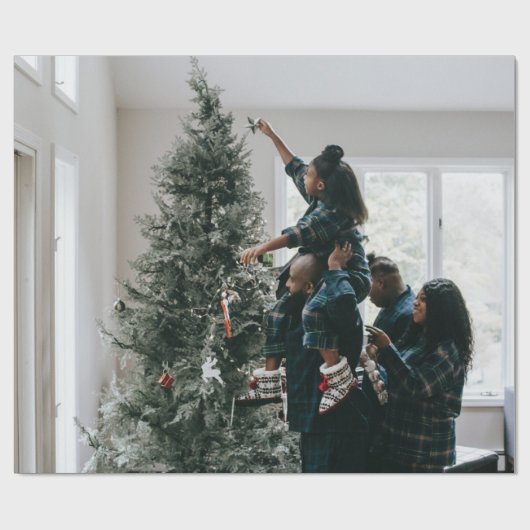 Aangepaste, aangepaste kerstfamilie foto cadeaupapier (Vlak)