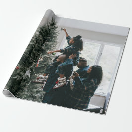 Aangepaste, aangepaste kerstfamilie foto cadeaupapier
