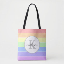 Aangepaste aangepaste monogram regenboogstrepen tote bag