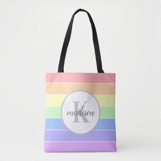 Aangepaste aangepaste monogram regenboogstrepen tote bag (Voorkant)