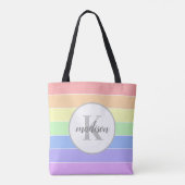 Aangepaste aangepaste monogram regenboogstrepen tote bag (Achterkant)