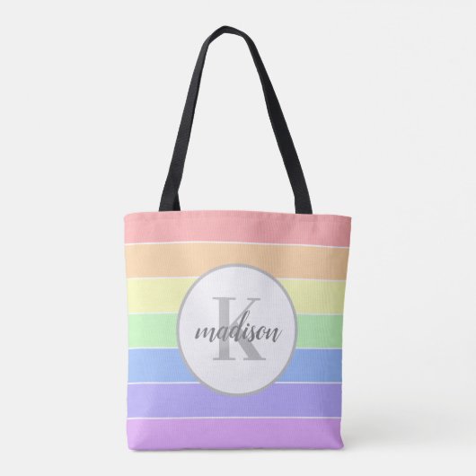 Aangepaste aangepaste monogram regenboogstrepen tote bag (Achterkant)