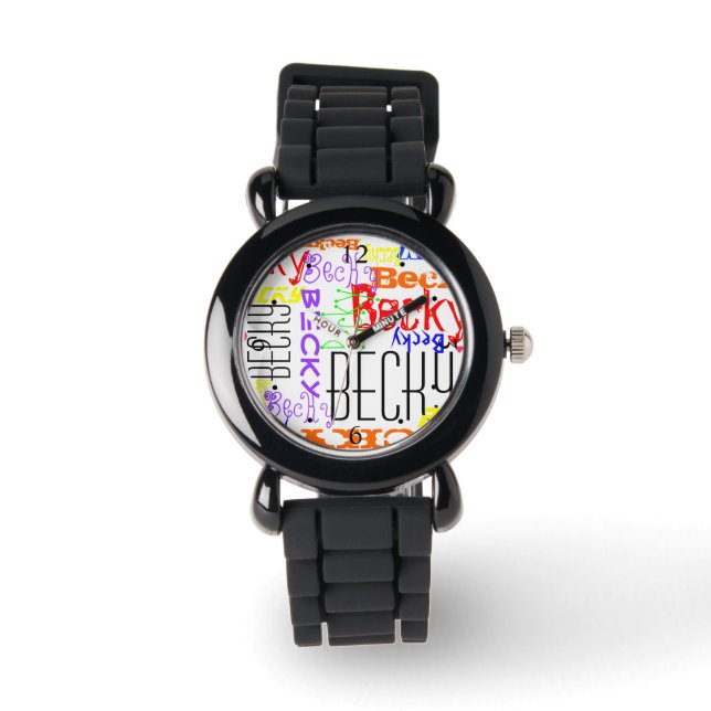 Aangepaste aangepaste naam Collage Colorful Horloge (Voorkant)
