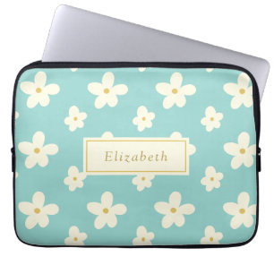 Aangepaste aangepaste naam Daisy Floral Cute Flowe Laptop Sleeve