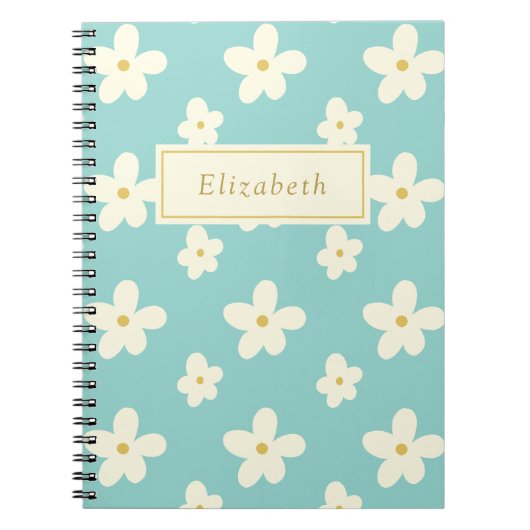 Aangepaste aangepaste naam Daisy Floral Cute Flowe Notitieboek (Voorkant)