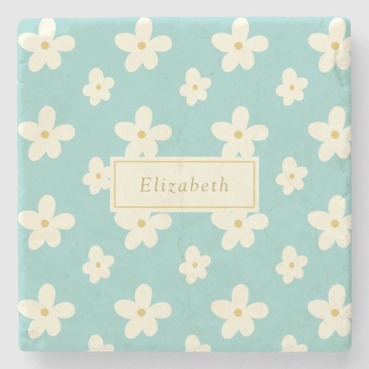 Aangepaste aangepaste naam Daisy Floral Cute Flowe Stenen Onderzetter (Voorkant)