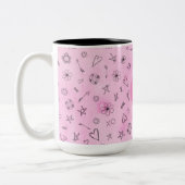 Aangepaste aangepaste naam en roze monogram Mary Tweekleurige Koffiemok (Links)