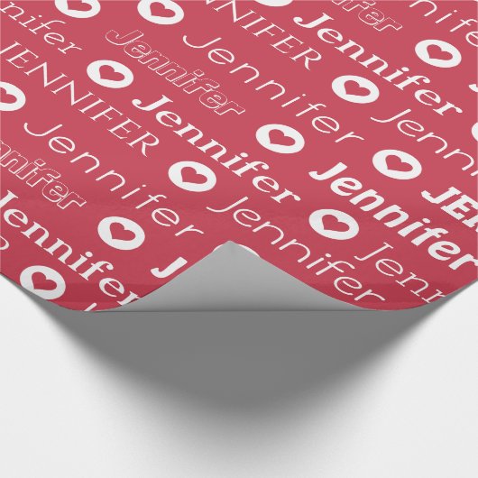 Aangepaste aangepaste naam rood roze hartpatroon cadeaupapier (Hoek)