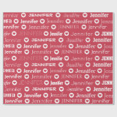 Aangepaste aangepaste naam rood roze hartpatroon cadeaupapier (Vlak)