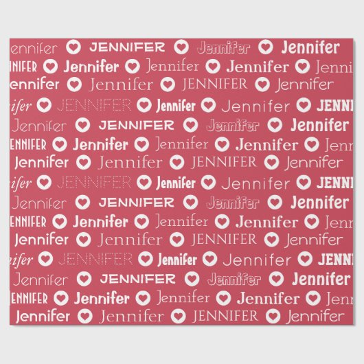Aangepaste aangepaste naam rood roze hartpatroon cadeaupapier (Vlak)