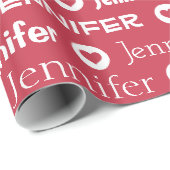 Aangepaste aangepaste naam rood roze hartpatroon cadeaupapier (Rol Hoek)