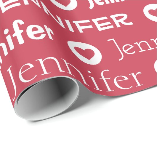 Aangepaste aangepaste naam rood roze hartpatroon cadeaupapier (Rol Hoek)