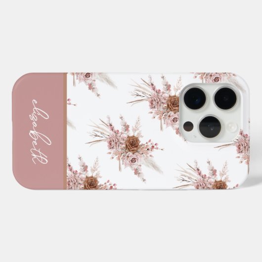 Aangepaste aangepaste naam Roze Floral Case-Mate iPhone Case (Achterkant (horizontaal))