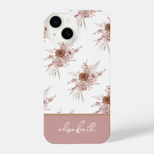 Aangepaste aangepaste naam Roze Floral iPhone Hoesje (Achterkant)